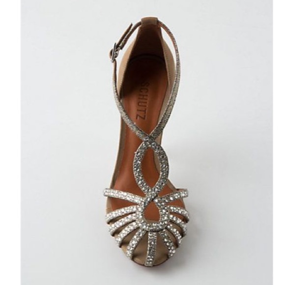 Schutz Silver Glitter Embellished Stones Caged Heel Sandal - Picture 10 of 10